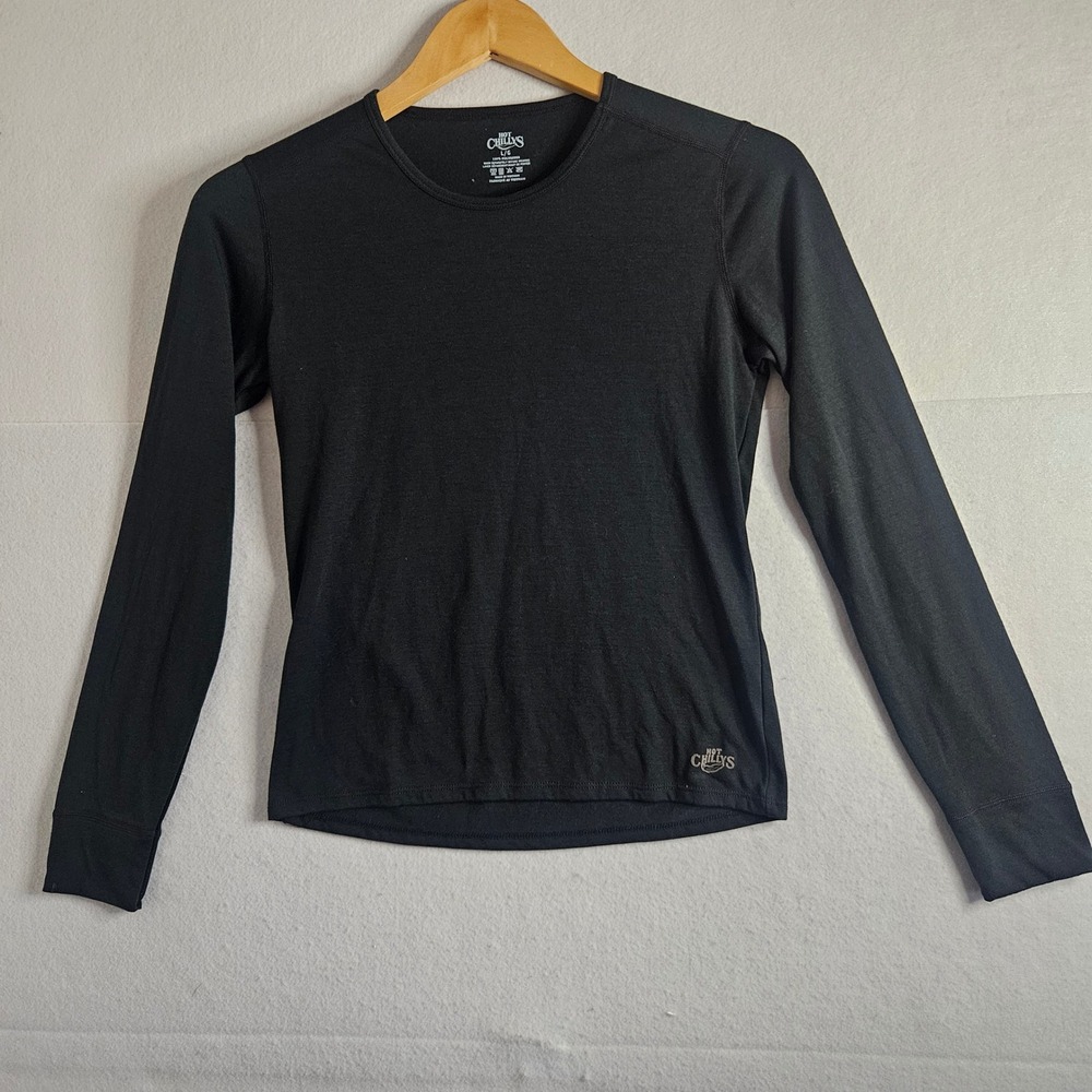 Hot Chillys Womens Black Thermal Base Layer Long Sleeve Crew Neck Top Large
